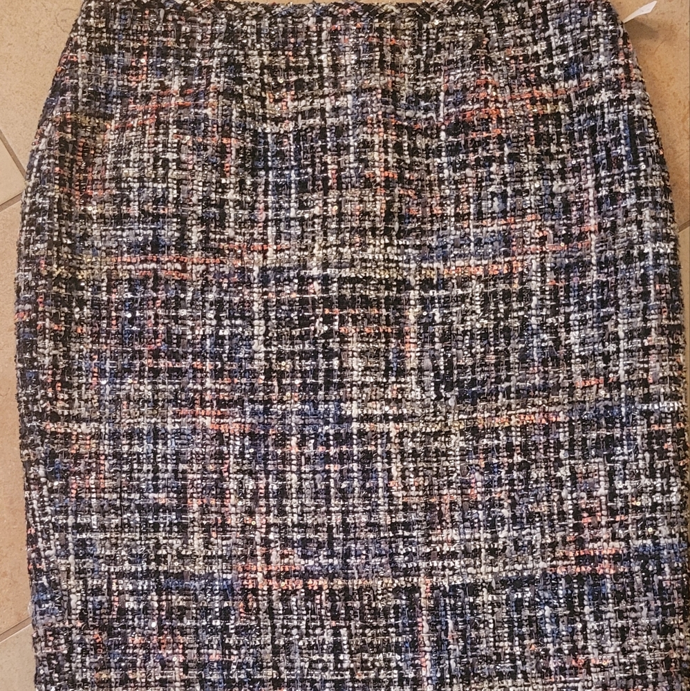 Calvin Klein Sequin Black Tweed Pencil Skirt, Size 12